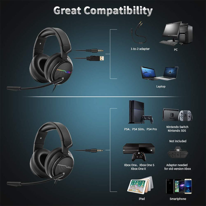 Jeecoo Stereo Gaming Headset for PS4, Xbox One S - Noise Cancelling Over Ear Headphones with Microphone - LED Light Soft Earmuffs Bass Surround Compatible