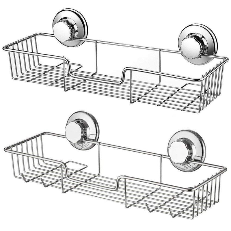 iPEGTOP Suction Cup Corner Shower Caddy Bath Shelf - Combo Organizer Basket Holder with Soap Dish and 8 Hooks - Rustproof Stainless Steel for Bathroom Storage