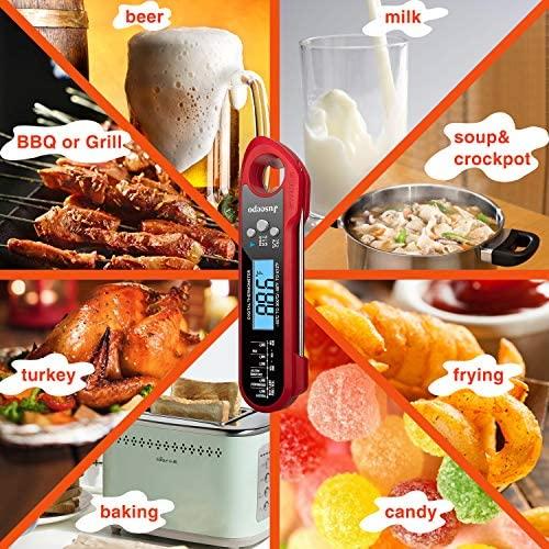 A ALPS Waterproof Digital Instant Read Meat Thermometer - Ultra Fast Thermometer with Backlight & Calibration for Kitchen, Outdoor Cooking, Grill BBQ, and Liquids(Black)