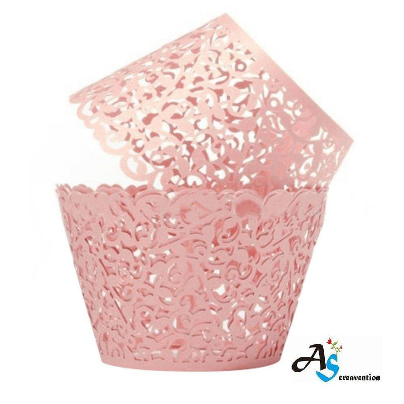 A&S Creavention Vine Cupcake Holders Filigree Vine Designed Decor Wrapper Wraps Cupcake Muffin Paper Holders - 50pcs (Pink)