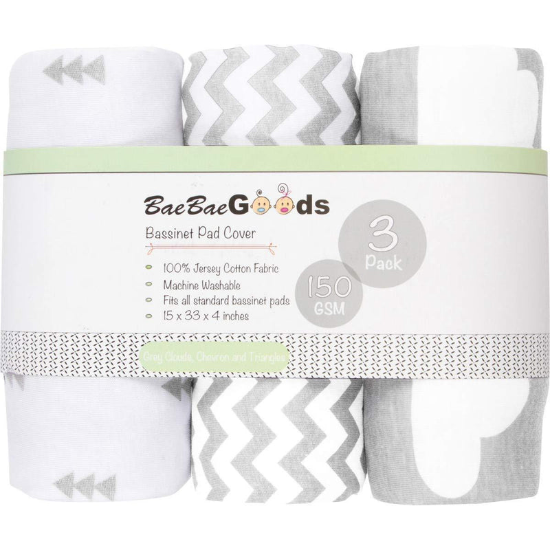 Bassinet Sheet Set | Cradle Fitted Sheets for Bassinet Mattress/Pads | Super Soft Jersey Knit Cotton | 3 Pack | 150 GSM |