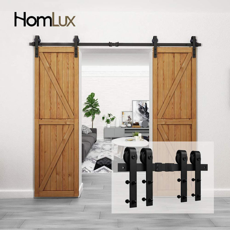 Homlux 6ft Heavy Duty Sturdy Sliding Barn Door Hardware Kit Single Door - Smoothly and Quietly - Simple and Easy to Install - Fit 1 3/8-1 3/4" Thickness Door Panel(Black)(J Shape Hangers)