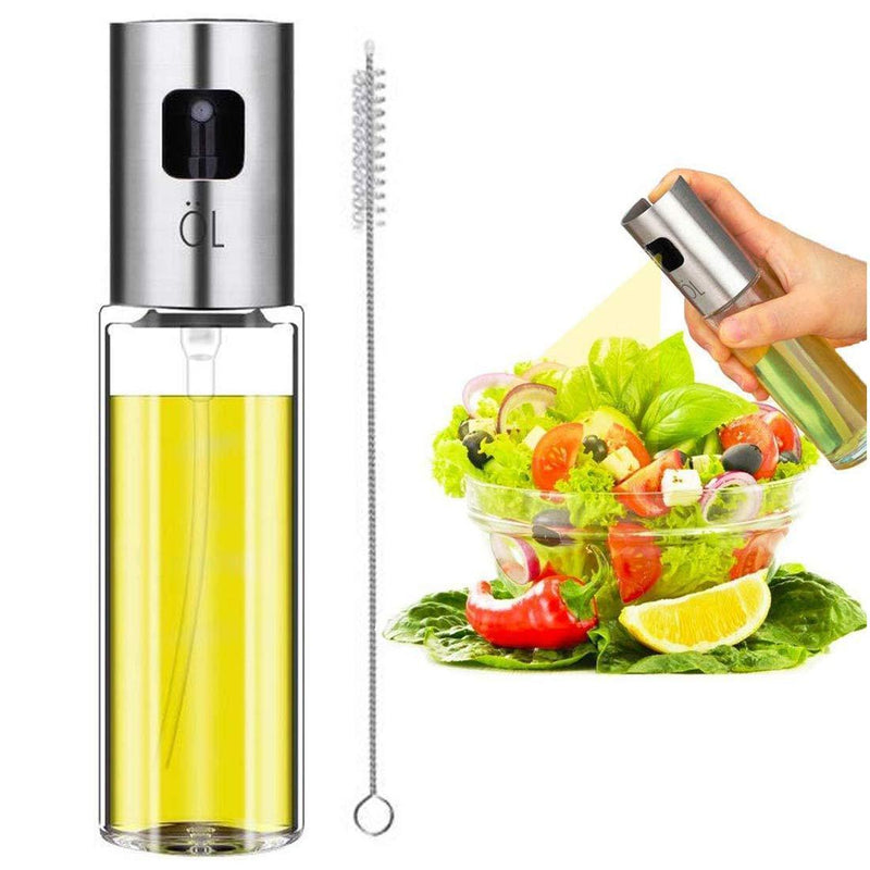 Olive Oil Sprayer, Spray Bottle, Portable Oil Dispenser, Oil Mister for BBQ, Salad, Baking, Roasting, Grilling, Frying, Glass Bottle, FDA Approved, 3.4-Ounce Capacity, Including Free Tube Brush