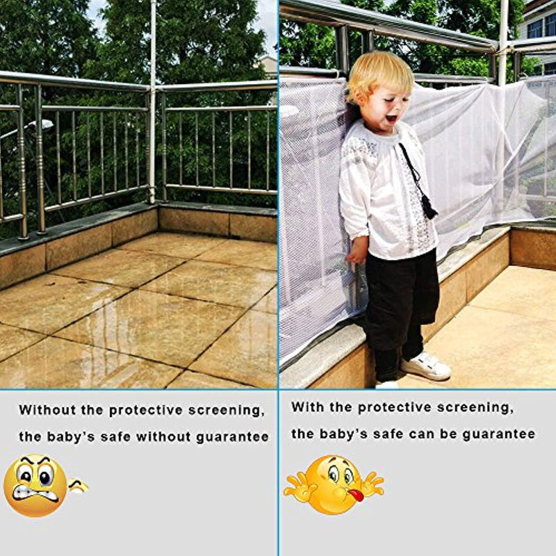 Winkeyes Children Safety Rail Balcony Stairs Safety Net Banister Stair Net for Kids/ Pet/ Toy Safety on Indoor/Outdoor Stairs, Balcony, or Patios, 9.8 x 2.5 ft