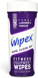 Wipex Natural Gym & Fitness Equipment Wipes, Vinegar & Lavender, 75ct Canister, Great for Yoga Mats, Pilates & Dance Studios, Home & Corp Gym, Peloton & Cycle Bikes, Spas