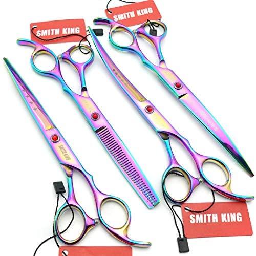 Elfirly 7.0in Professional Pet Grooming Scissors Set,Straight & Thinning & Curved Scissors 4pcs Set for Dog Grooming