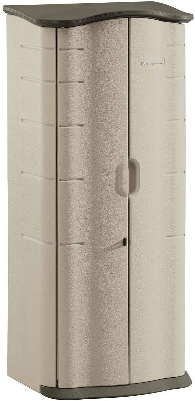 Rubbermaid FG374901OLVSS Vertical Storage Shed, Small, Beige