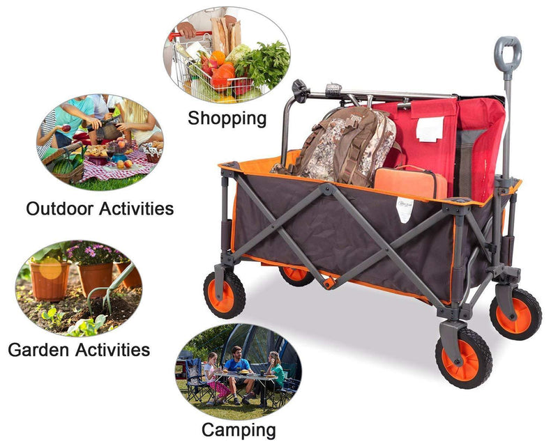 PORTAL Collapsible Folding Utility Wagon Quad Compact Outdoor Garden Camping Cart Support up to 225 lbs, Regular, Grey