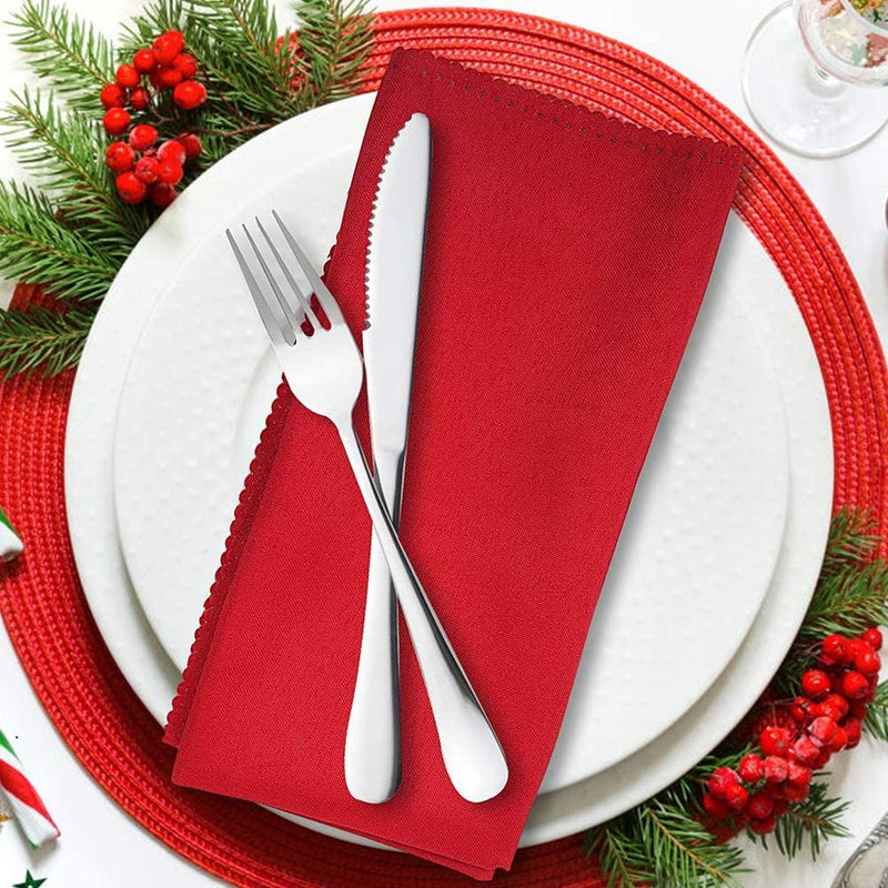 AIFUSI Cloth Napkins, Red Christmas Dinner Napkin 100% Polyester Washable Reusable for Home Dinner/Party/Wedding/Restaurant/Banquet/Christmas/New Years - Set of 6, 19" x 19"