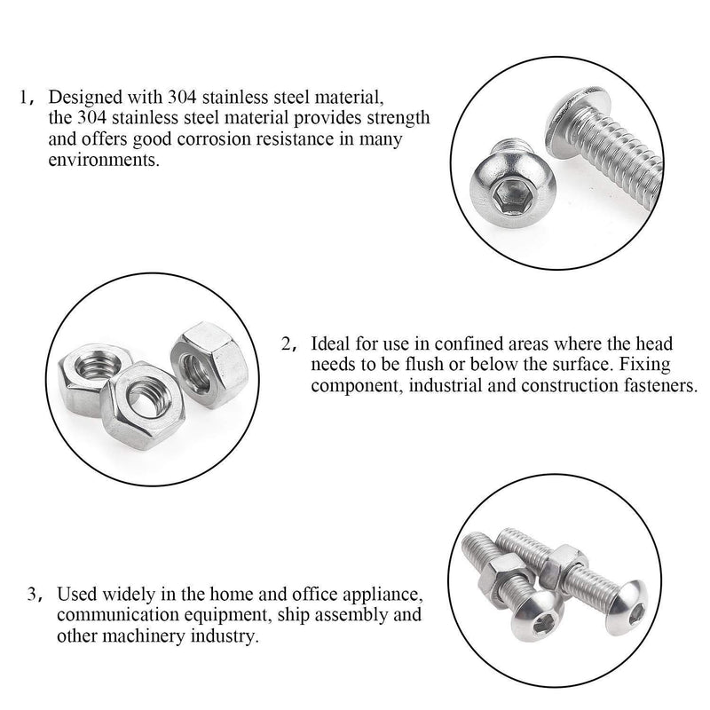 DYWISHKEY 100 Pieces M5 x 20mm/25mm/30mm/35mm/40mm Stainless Steel 304 Hex Button Head Cap Bolts and Nuts Kit