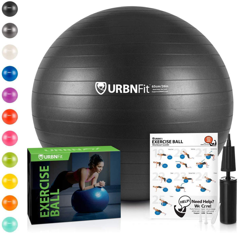 URBNFit Exercise Ball (Multiple Sizes) for Fitness, Stability, Balance & Yoga - Workout Guide & Quick Pump Included - Anti Burst Professional Quality Design