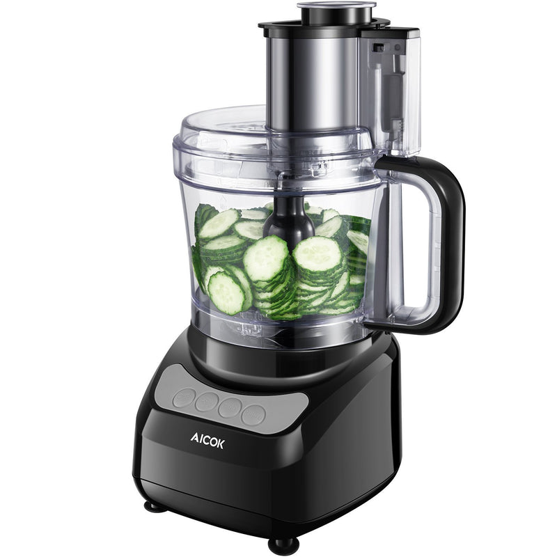 Food Processor 12-Cup, Aicok Multifunction Food processor, 1.8L, 3 Speed Options, 2 Chopping Blades & 1 Disc, Safety Interlocking Design, 500W, Black by Aicok