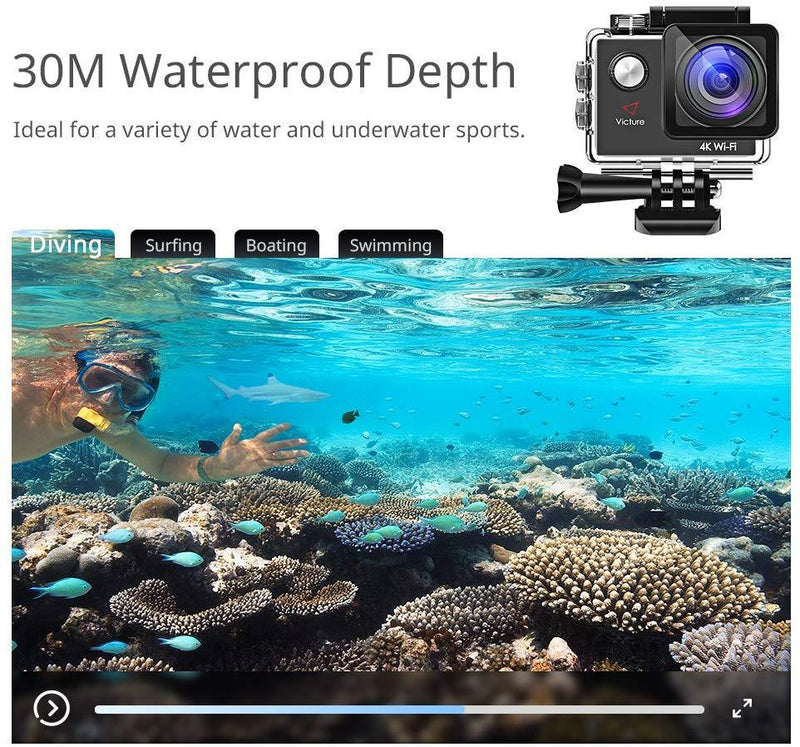 AC600 4K WiFi Action Camera, 16MP Underwater Waterproof Camera, 170° Wide Angle WiFi Sports Video Camera with 2 Batteries and Mounting Accessories Kit by  MaxCo