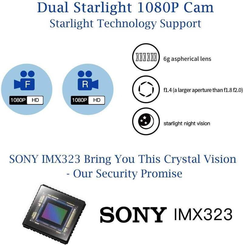 Dash Cam, DuDuBell 10" Mirror Dash Cam with Reverse Assistance, Backup Camera Dual 1080P External GPS, Front and Sony IMX323 Rear Camera with Night Vision IPS Touch Screen Wide Angle HDR+