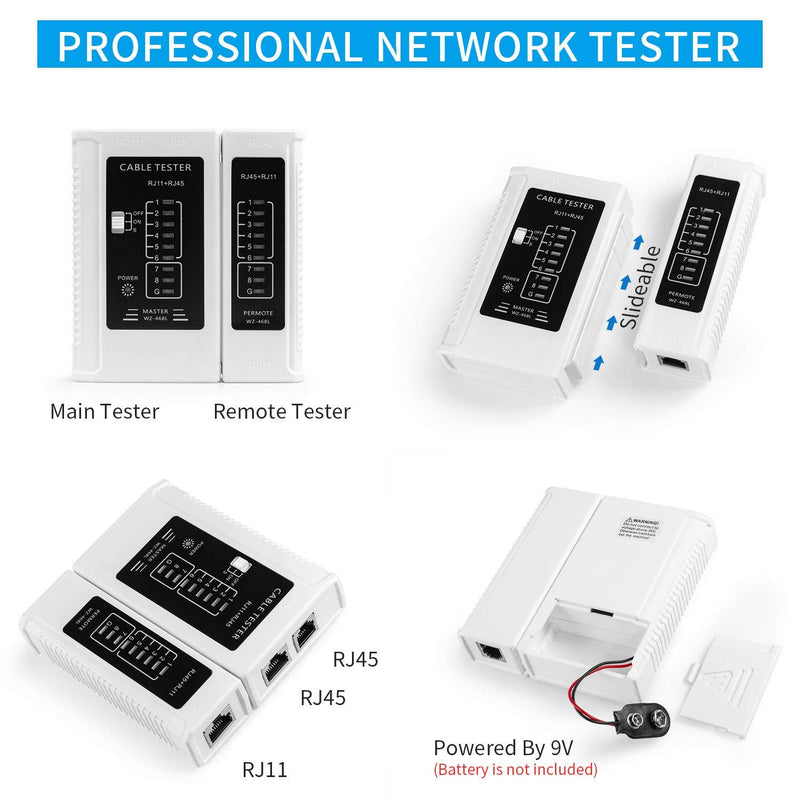 Network Cable Tester RJ45 RJ11 RJ12 UTP LAN Cable Tester Wire Networking Tool(Battery Not Included)