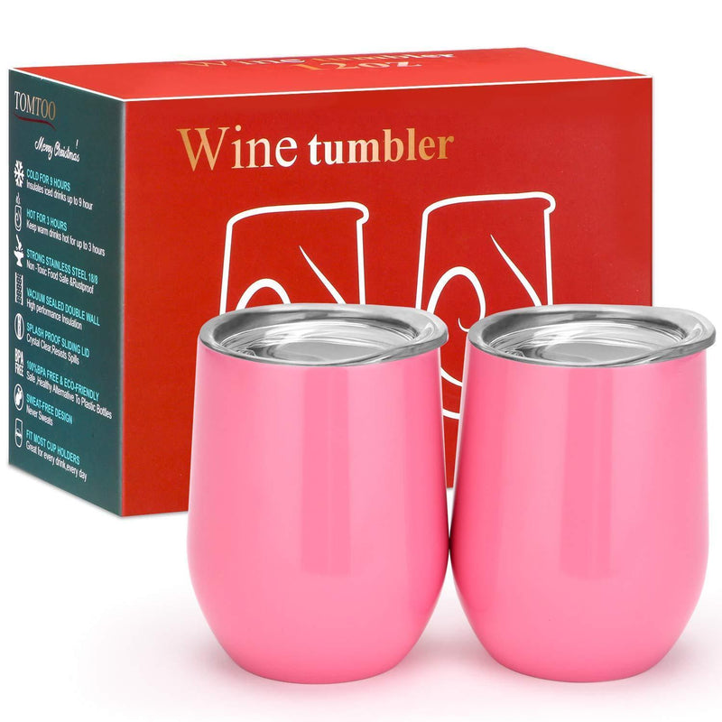 TOMTOO Insulated Wine Tumbler With Lid,12 oz Double Wall Vacuum Insulated Stainless Steel Wine Glasses for Wine, Coffee, Drinks, Champagne, Cocktails，2 Pack