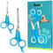 Elfirly Dog Grooming Scissors Set - 2 Pet Grooming Scissors – Safe Rounded Tips – 1 Small Micro Serrated Dog Trimming Scissor For Face, Ear, Nose & Paw + 1 Larger Dog Scissor