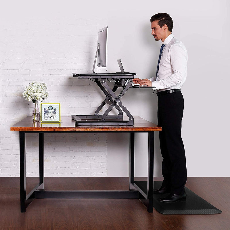 Desktop Workstation Combo, 35 Standing Desk Riser with Free Anti-Fatigue Comfort Kitchen Floor Mat-Black by Defy Desk