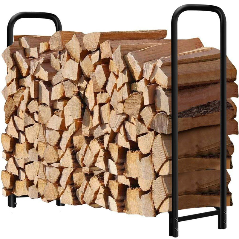 4ft Firewood Rack Outdoor Log Holder for Fireplace Heavy Duty Wood Stacker for Patio Deck Metal Kindling Logs Storage Stand Steel Tubular Wood Pile Racks Outside Fire place Tools Accessories Black