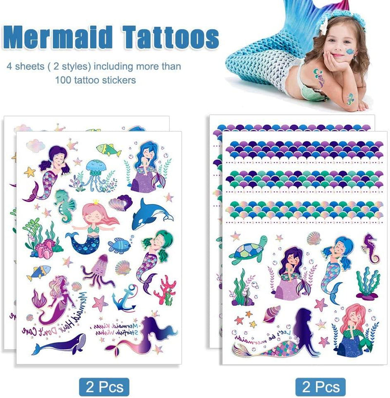 TMCCE Mermaid Party Supplies Mermaid Tattoos For Kids-Mermaid Birthday Party Favors-4 Sheet Glitter More Than 32 Styles Mermaid Tail Tattoos Party Decoration