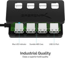 Sabrent 4-Port USB 2.0 Hub with Individual LED lit Power Switches (HB-UMLS)