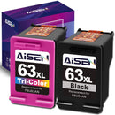 AISEN Remanufactured HP Ink Cartridge 63 Replacement for HP 63XL 63 XL Used in Officejet 3830 5255 5258 4650 5230 Envy 4520 4512 4513 DeskJet 1112 1110 3630 3632 2130 2132 Printer(1 Black 1 Tri-Color)