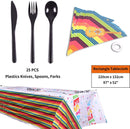 Duocute Fiesta Party Supplies 177PCS Mexican Theme Cinco De Mayo Decoration Disposable Dinnerware Set Includes Plates, 12oz Cups, Napkins, Spoons, Forks, Knives, Tablecloth and Banner, Serves 25