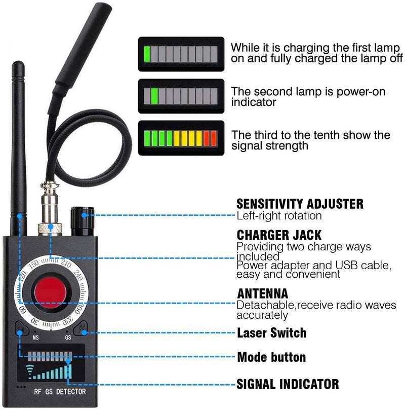 sherry Anti Spy Detector & Camera Finder RF Signal Detector GPS Bug Detector Hidden Camera Detector for GSM Tracking Device GPS Radar Radio Frequency Detector