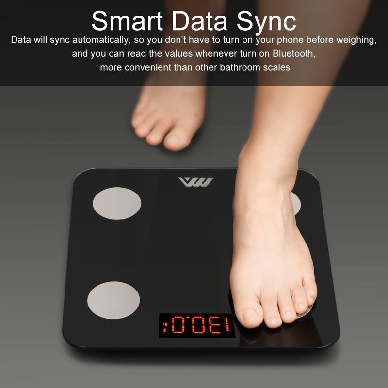 Adoric Bluetooth Body Fat Scale Smart Digital Scale with APP for Android and IOS, Tempered Glass Surface, Auto On/Off, Body Composition Monitor Measures Weight, Bone, Water, Muscle, Fat, BMI, BMR