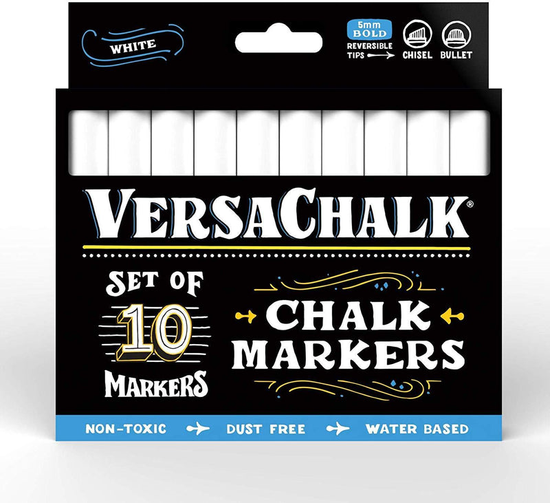 VersaChalk White Liquid Chalk Markers   - for Chalkboard Signs, Blackboards, Glass, Windows (Bold 4 White Markers)