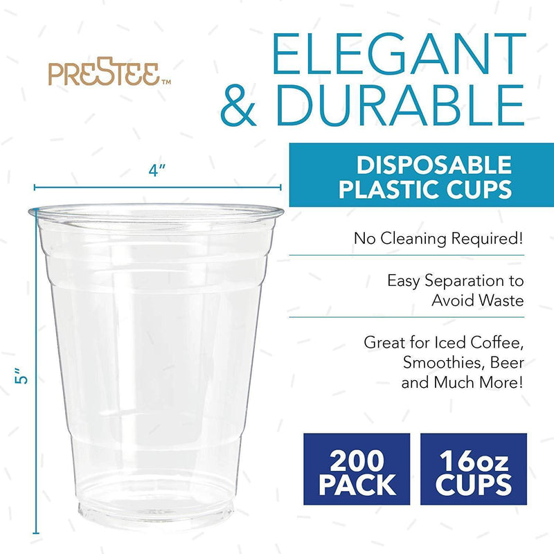 200 Clear Plastic Cups | 16 oz Plastic Cups | Clear Disposable Cups | PET Cups | Plastic Water Cups | Plastic Beer Cups | Clear Plastic Party Cups |Crystal Clear Cups