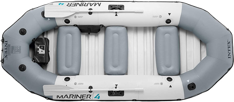 Intex Mariner 4, 4-Person Inflatable Boat Set with Aluminum Oars and High Output Air Pump (Latest Model)