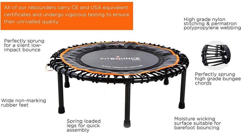 FIT BOUNCE PRO II Bungee Rebounder | Half Folding, Silent& Beautifully Engineered Professional Mini Trampoline for Adults & Kids | Includes DVD, Storage Bag & BounceCounter| Free Online Video Workouts