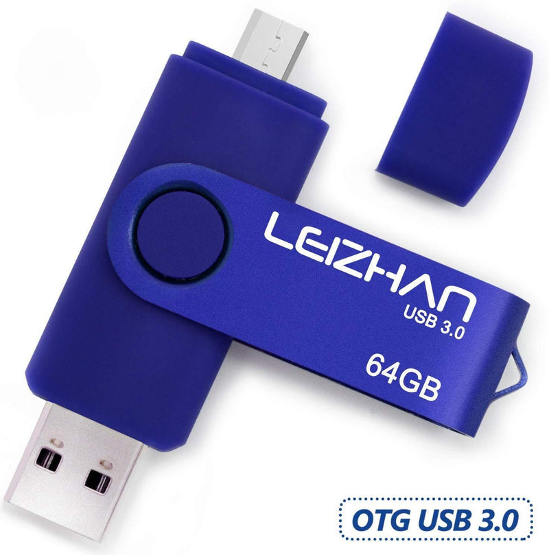 LEIZHAN OTG 32GB USB Flash Drive USB 2.0 Micro USB Pen Drive Memory Stick u Disk (Blue)