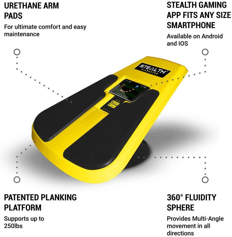 STEALTH Plankster Core Trainer - Dynamic Ab Plank Workout, Interactive Fitness Board Powered by Gameplay Technology for a Healthy Back and Strong Core (Fly Yellow)