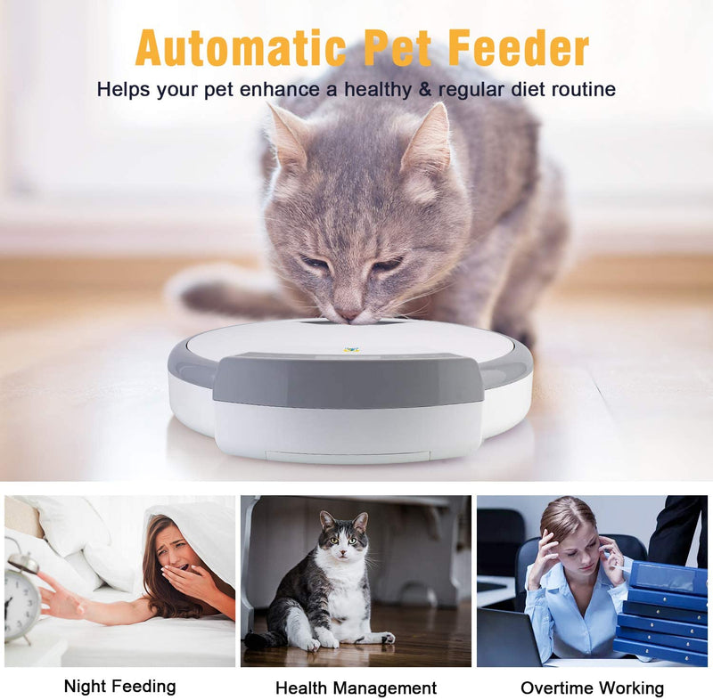 Casfuy 5-meals Automatic Cat Feeder - Auto Pet Feeder with Programmable Timer Dry and Wet Food Dispenser Voice Recorder & Speaker