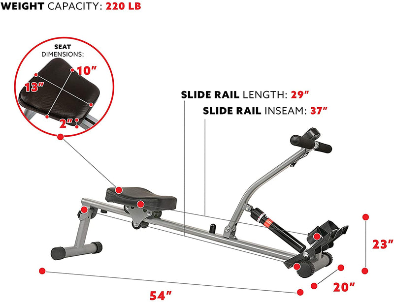 Sunny Health & Fitness SF-RW1205 12 Adjustable Resistance Rowing Machine Rower w/Digital Monitor