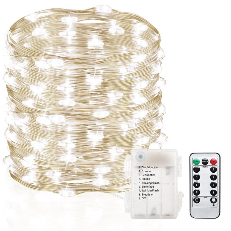 GDEALER 120 Led 39ft Fairy Lights Fairy String Lights Battery Operated Waterproof 8 Modes Remote Control String Lights Copper Wire Firefly Lights Christmas Decor Christmas Lights Cool White