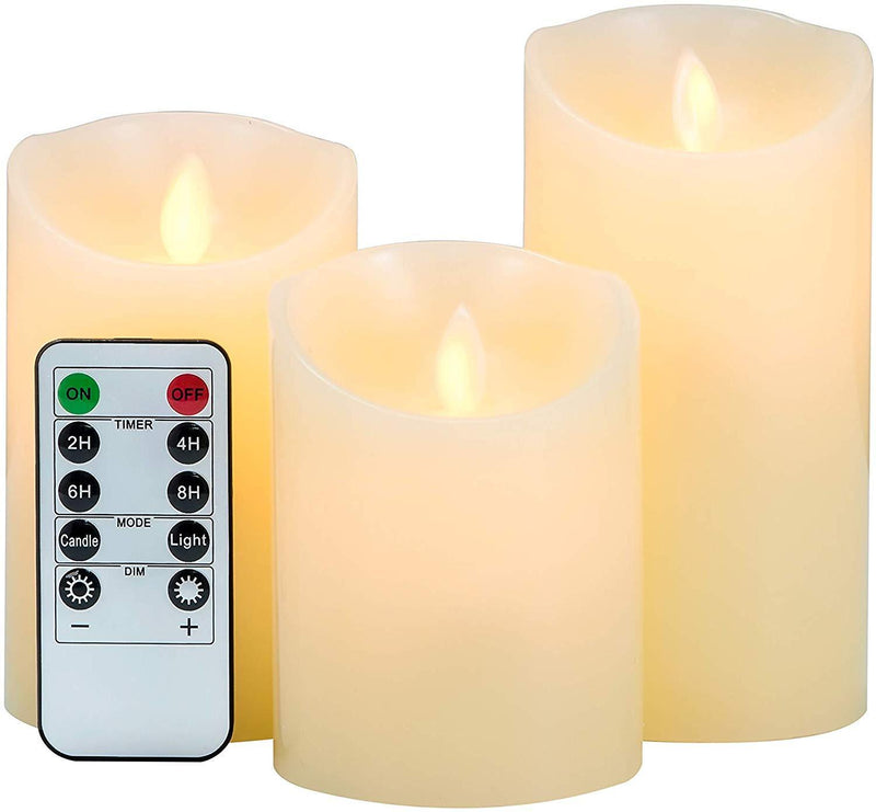 3-Pack LED Flameless Candles: LOFTEK Dripless Real Wax Mood Light with Realistic Dancing Flame, 10-Key Remote with Timer, Cordless Pillars Tea Light, 360 Hours Battery Life, 4" 5" 6" Set of 3