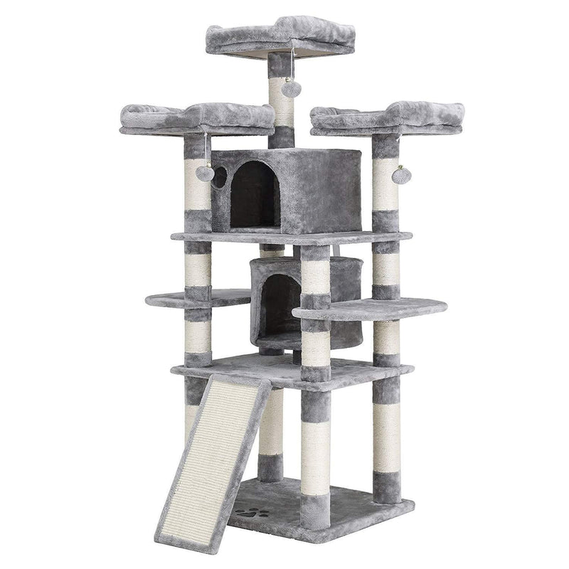 FEANDREA 67" Multi-Level Cat Tree with Sisal-Covered Scratcher Slope, Scratching Posts, Plush Perches and Condo, Activity Centre Cat Tower Furniture - for Kittens, Cats and Pets