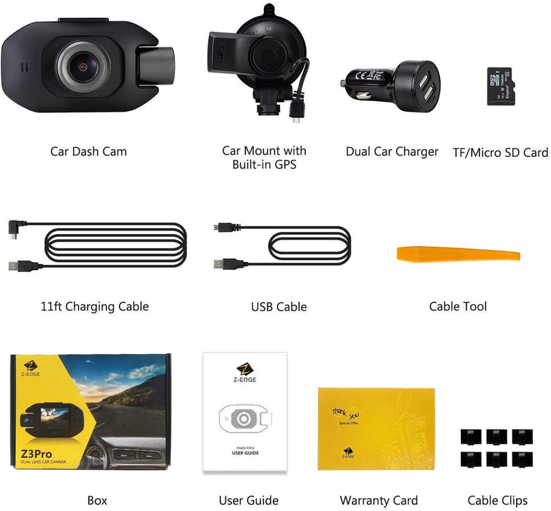 Uber Dash Cam, Z-Edge Z3Pro 2.0" Screen Infrared Night Vision Dual Dash Camera Front and Inside, Dual 1920x1080P Car Camera, with 32GB Memory Card, Sony Sensor, Supercapacitor, WDR, 150° Wide Angle