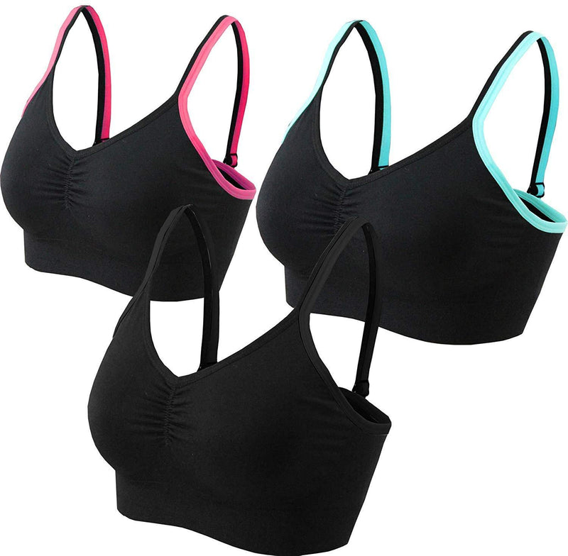 AKAMC 3 Pack Women's Medium Support Cross Back Wirefree Removable Cups Yoga Sport Bra