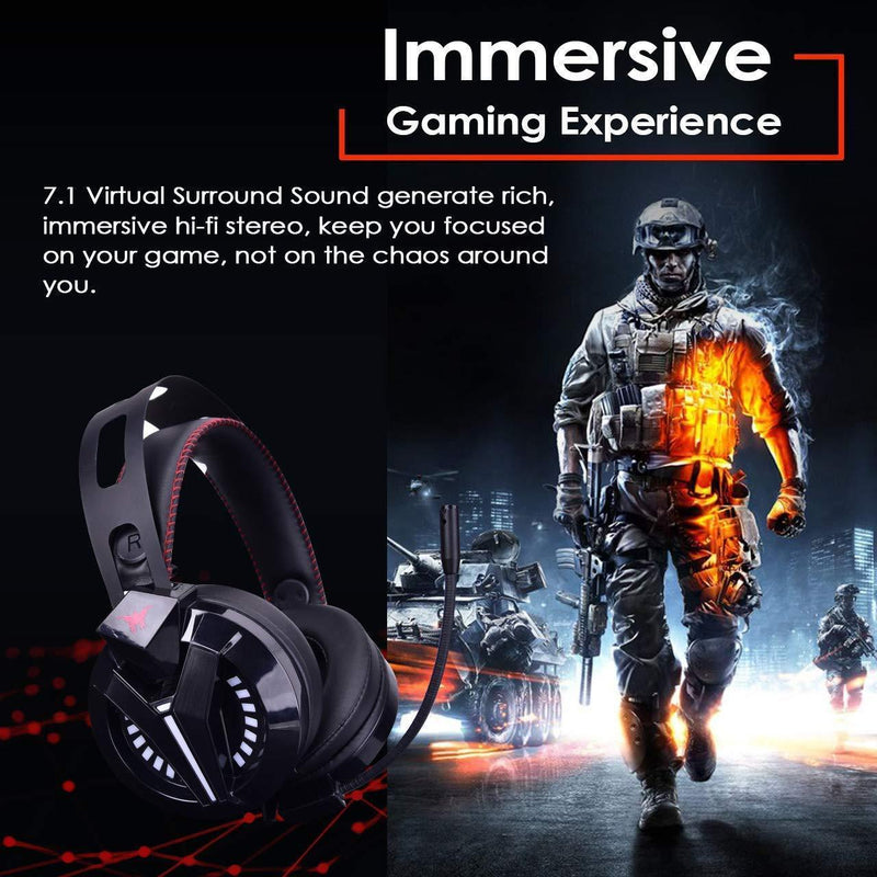 Gaming Headset - Combatwing PS4 Headset 7.1 Surround Sound PC Headsets Xbox One Headset with Noise Canceling Mic Best Gaming Headphones for PS4/PS2/PC/Mac/Cellphones/Xbox One