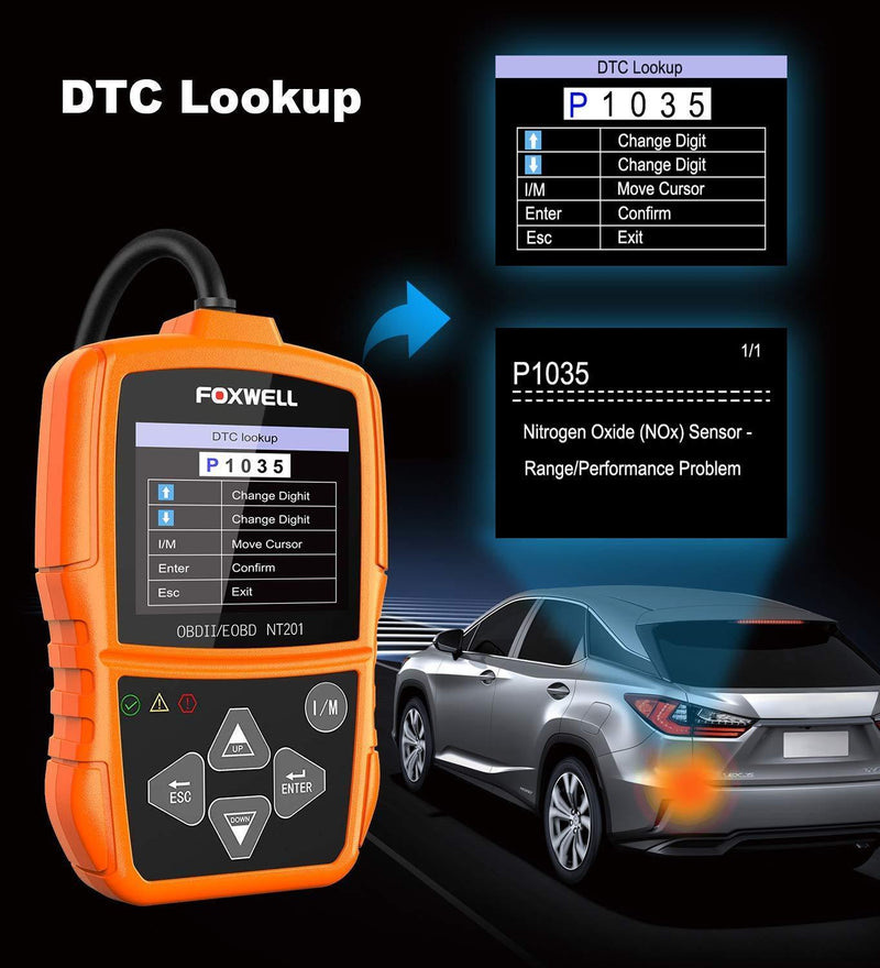 FOXWELL NT201 Auto OBD2 Scanner Check Car Engine Light Code Reader OBD II Diagnostic Scan Tool Emission Analyzer(New Version)