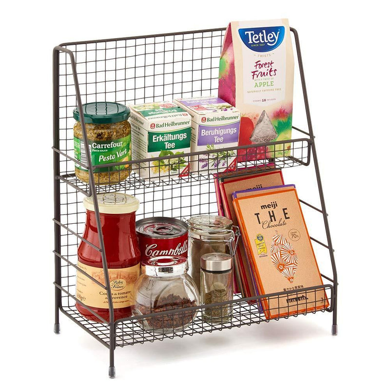 2-Tier Organizer Rack, EZOWare Wire Basket Storage Container Countertop Shelf for Kitchenware Bathroom Cans Foods Spice Office and more - Rustic Brown