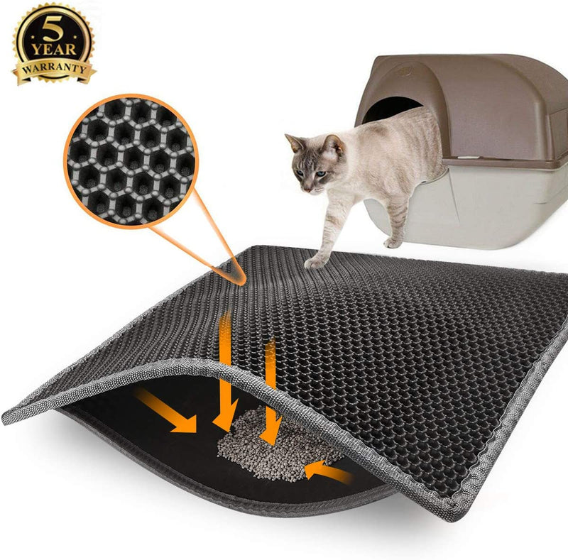 Allan Wendling (Patent) Topcovos Cat Litter Mats, Double Layer Honeycomb Waterproof Urineproof Size24 x18 Inch Washable Litter Trapping Mats for Litter Boxes Easy Clean (Grey)