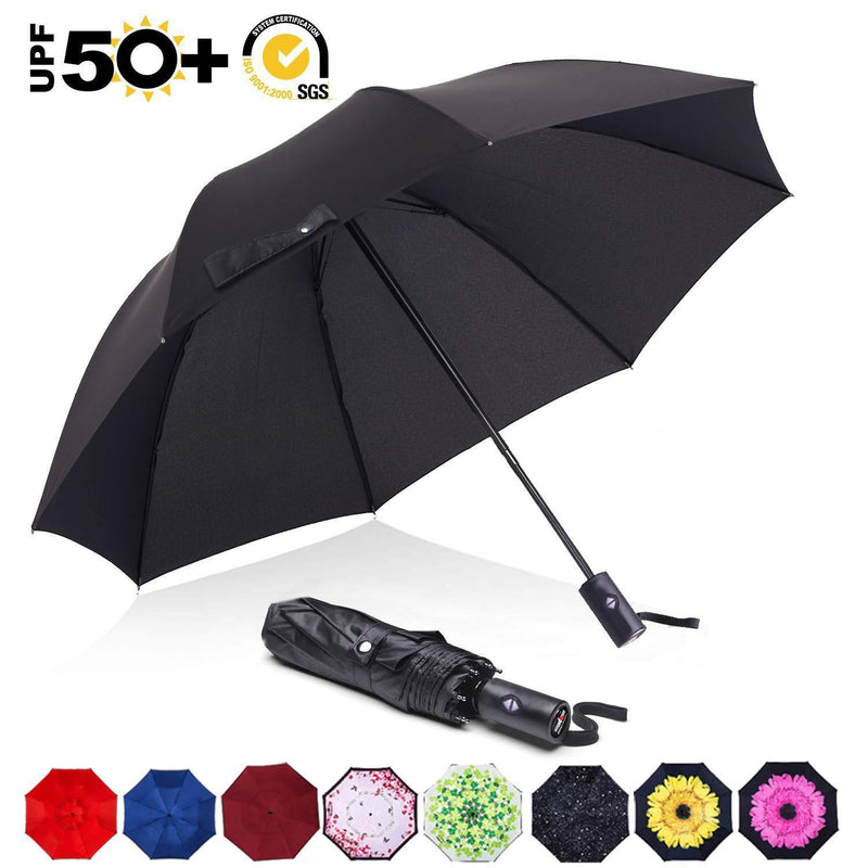 ABCCANOPY Umbrella Compact Rain&Wind Teflon Repellent Umbrellas Sun Protection with Black Glue Anti UV Coating Travel Auto Folding Umbrella, Blocking UV 99.98% (Black)