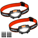 OMERIL Headlamp Flashlight, 2 Packs Super Bright LED Headlamp with 3 Modes, 6 x AAA Battery Operated(Included), Waterproof COB Head Lamp for Kids & Adults, Camping, Hiking, Cycling, Running, Fishing