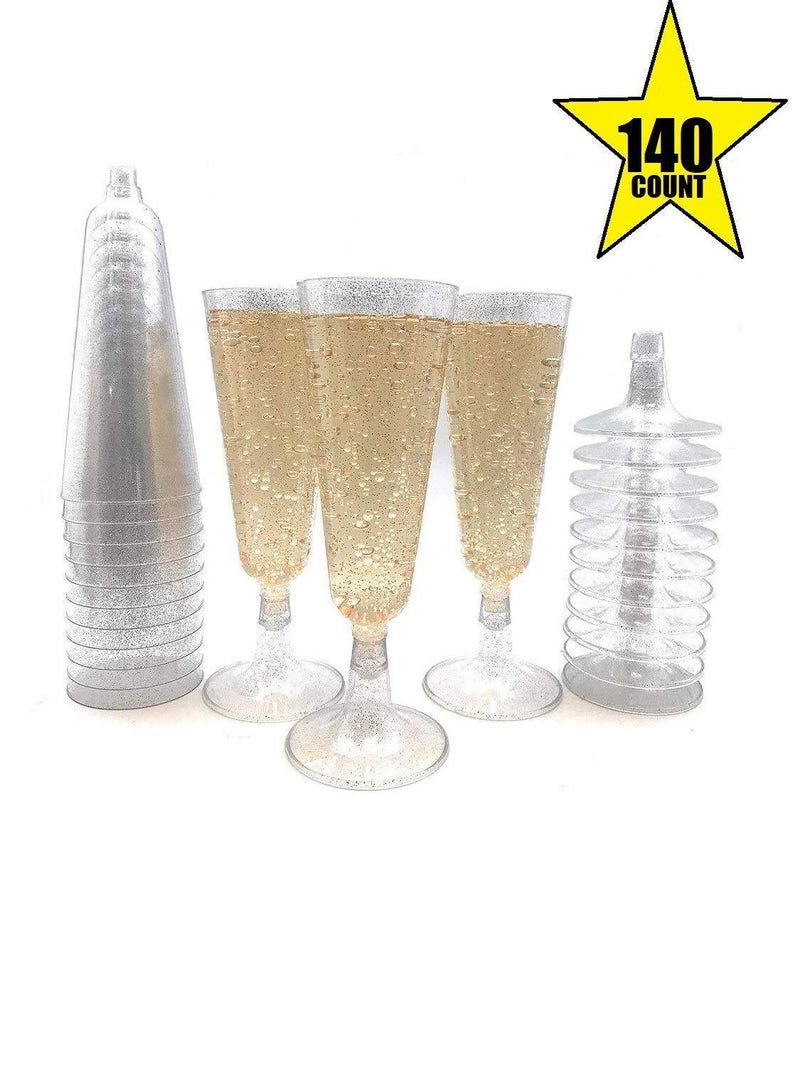 140 pc Plastic Classicware Glass Like Champagne Wedding Parties Toasting Flutes Party Cocktail Cups (Silver Rim) by Oojami