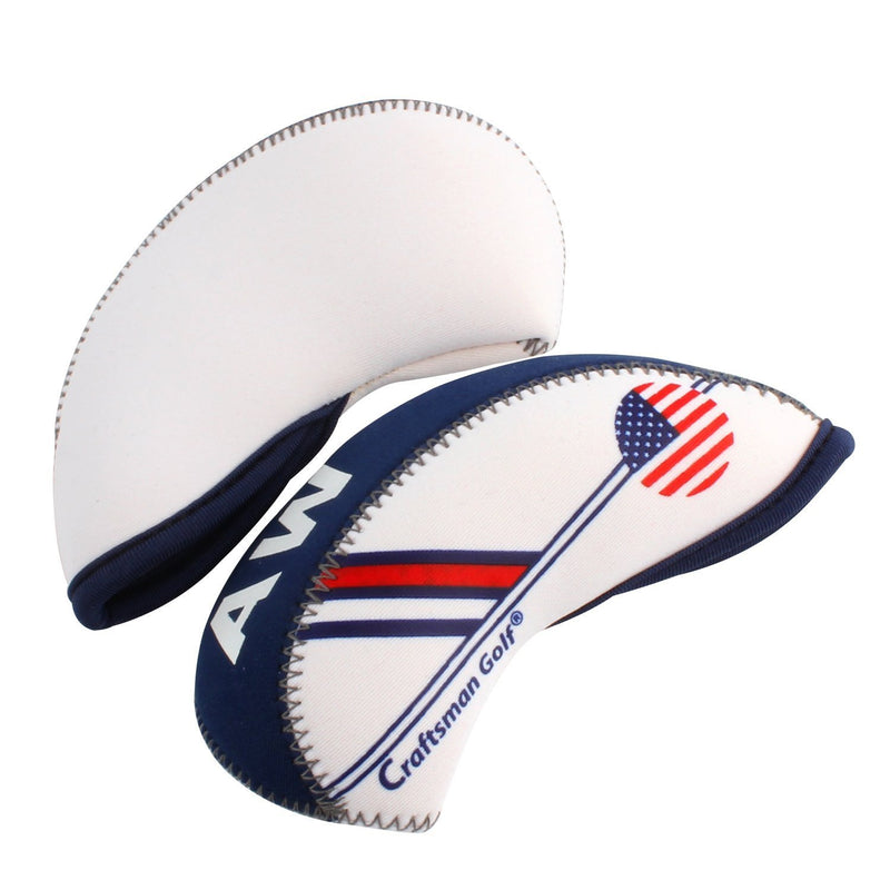 CRAFTSMAN GOLF White & Blue US Flag Neoprene Golf Club Head Cover Wedge Iron Protective Headcover for Titleist, Callaway, Ping, Taylormade, Cobra, Nike, Etc.